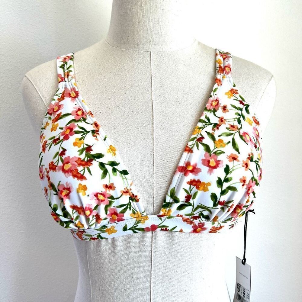 Shade & Shore Bikini Top Feminine Floral White Pink Yellow Size Small New With T